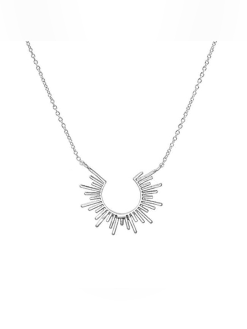 New Anthro Rays of Sunshine Sun Burst Boho Pendant Necklace ~ Golden Rays Silver - Picture 3 of 16